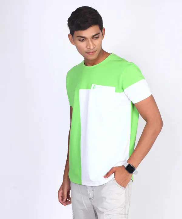 Green_&_White_Round_Neck_Regular_Fit_T-Shirt_For_Men