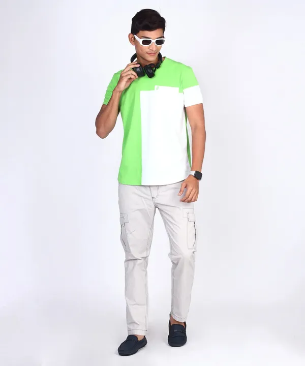 Green_&_White_Round_Neck_Regular_Fit_T-Shirt_For_Men