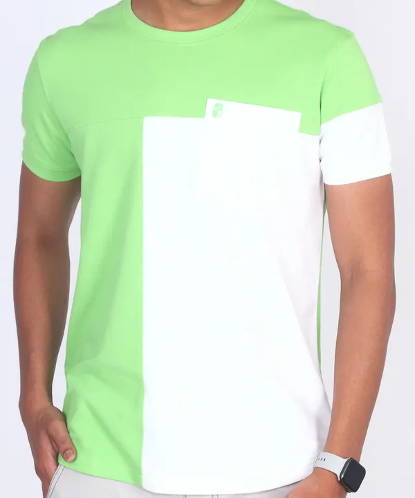 Green_&_White_Round_Neck_Regular_Fit_T-Shirt_For_Men
