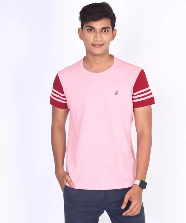 Pink_&_Red_Round_Neck_Regular_Fit_T-Shirt_For_Men