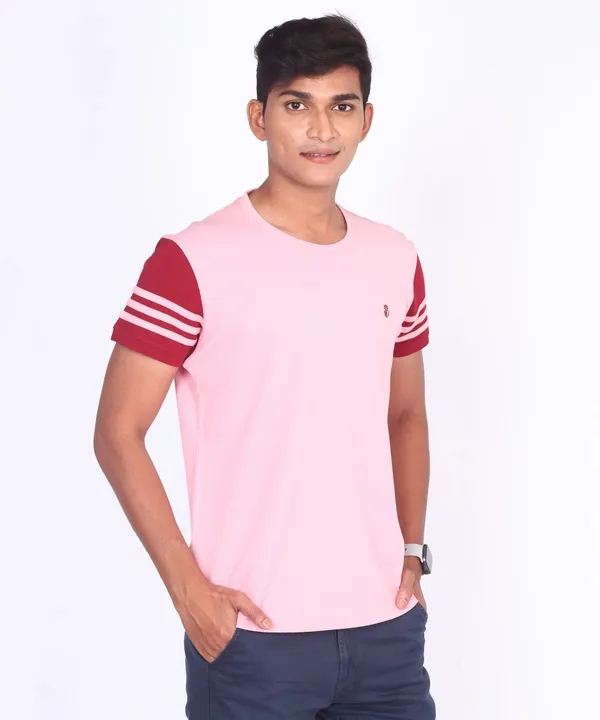 Pink_&_Red_Round_Neck_Regular_Fit_T-Shirt_For_Men