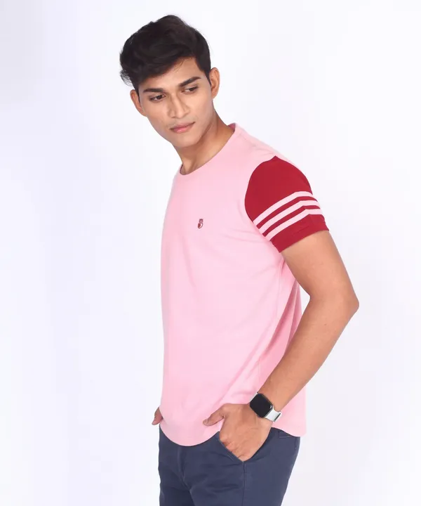 Pink_&_Red_Round_Neck_Regular_Fit_T-Shirt_For_Men