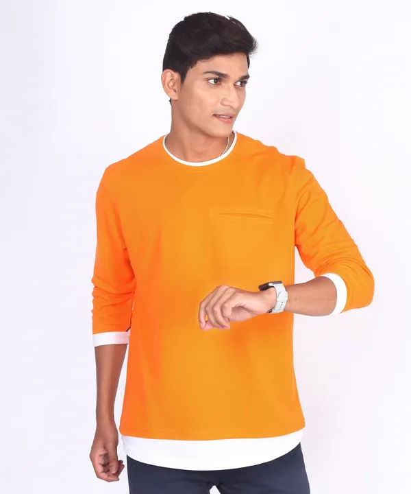 Orange_Round_Neck_Full_Sleeve_Regular_Fit_T-Shirt_For_Men