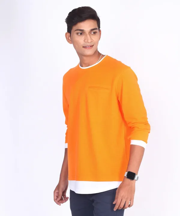 Orange_Round_Neck_Full_Sleeve_Regular_Fit_T-Shirt_For_Men