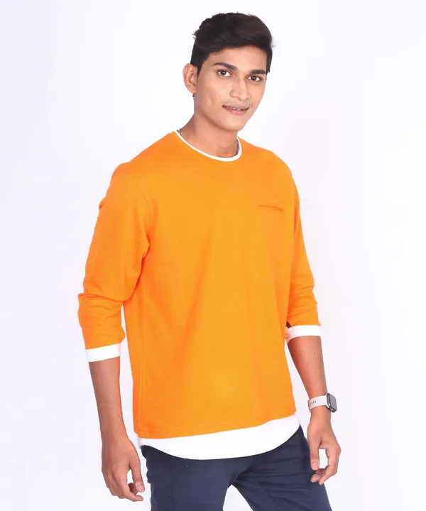 Orange_Round_Neck_Full_Sleeve_Regular_Fit_T-Shirt_For_Men