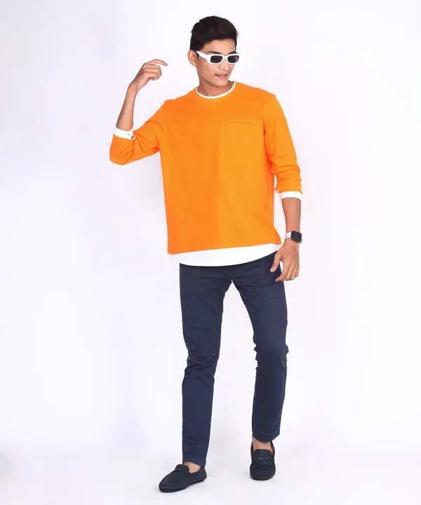 Orange_Round_Neck_Full_Sleeve_Regular_Fit_T-Shirt_For_Men