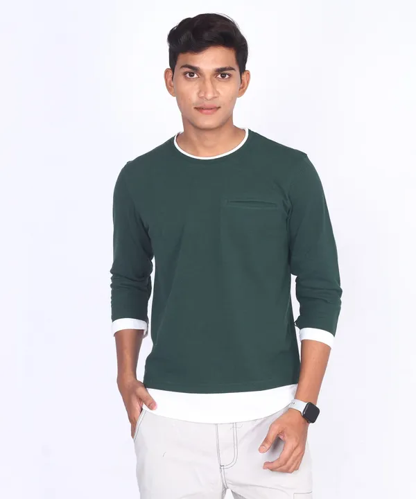 Green_Round_Neck_Full_Sleeve_Regular_Fit_T-Shirt_For_Men