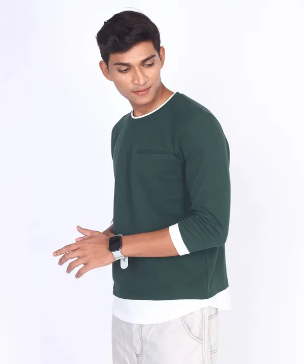 Green_Round_Neck_Full_Sleeve_Regular_Fit_T-Shirt_For_Men