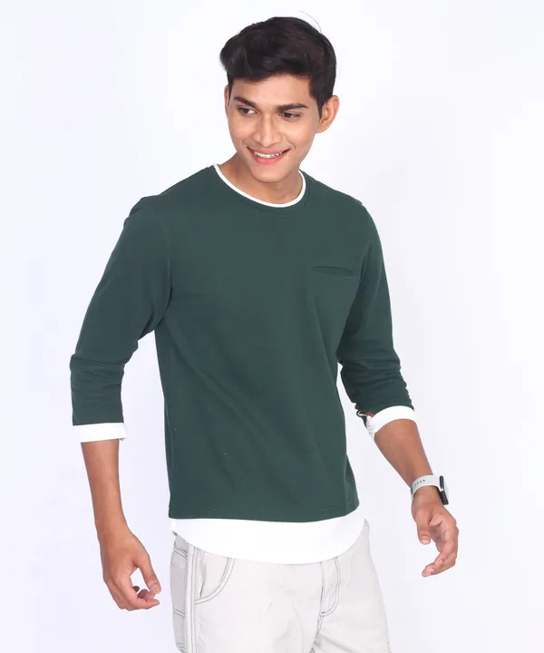 Green_Round_Neck_Full_Sleeve_Regular_Fit_T-Shirt_For_Men
