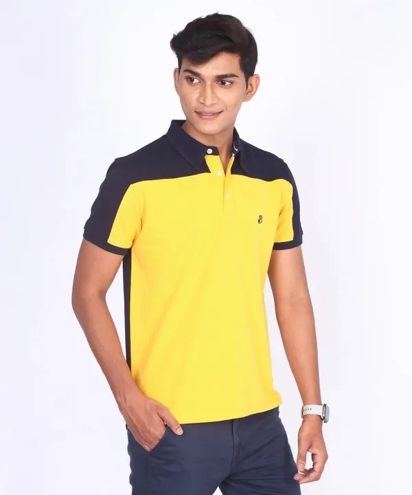 Yellow_&_Navy_Regular_Fit_Polo_T-Shirt_For_Men