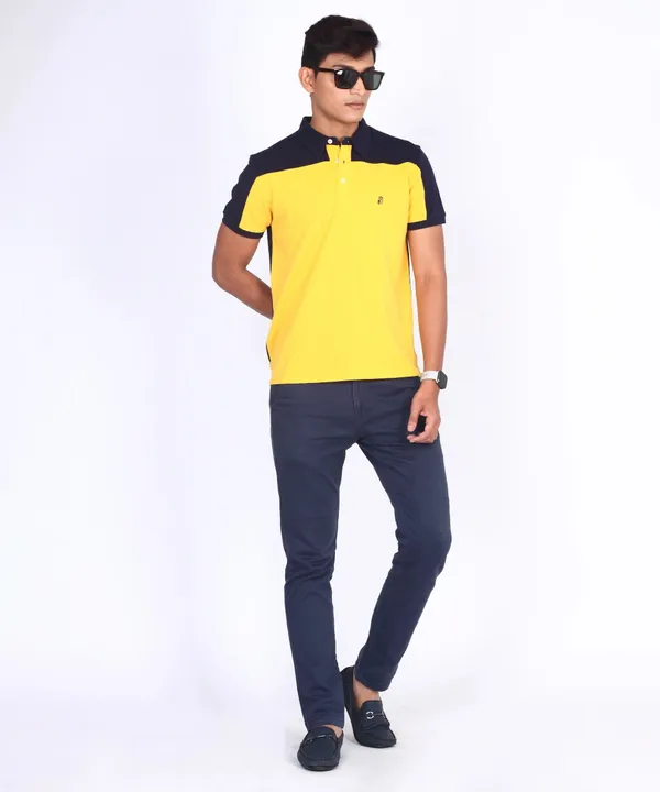 Yellow_&_Navy_Regular_Fit_Polo_T-Shirt_For_Men