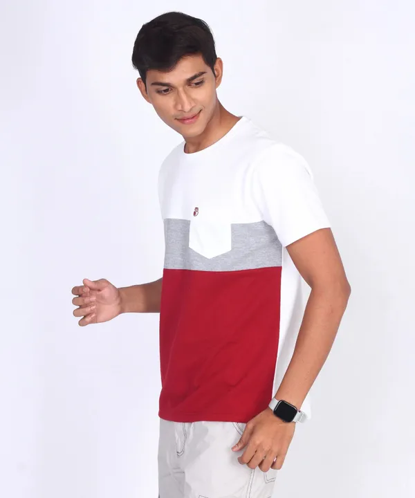 White_&_Grey_&_Red_Round_Neck_Regular_Fit_T-Shirt_For_Men