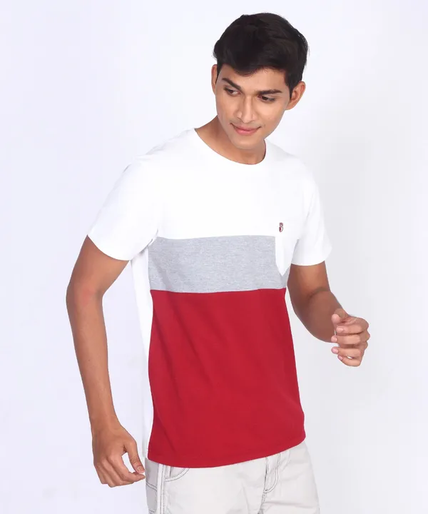 White_&_Grey_&_Red_Round_Neck_Regular_Fit_T-Shirt_For_Men