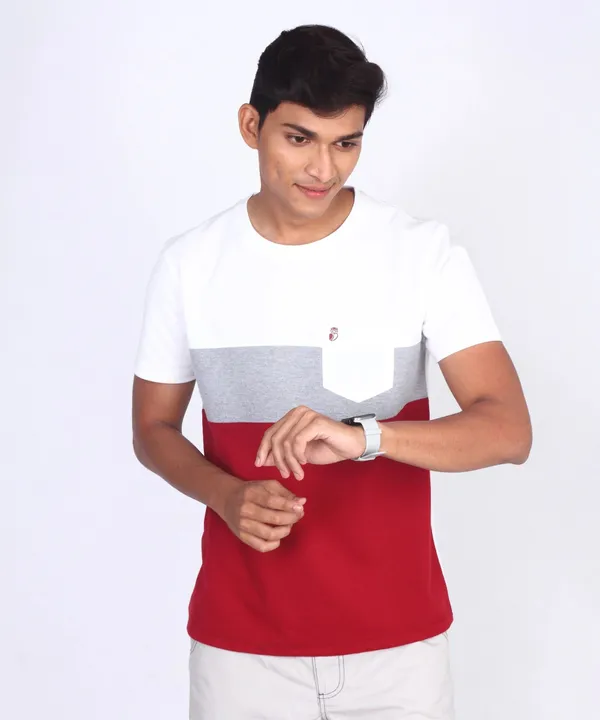 White_&_Grey_&_Red_Round_Neck_Regular_Fit_T-Shirt_For_Men