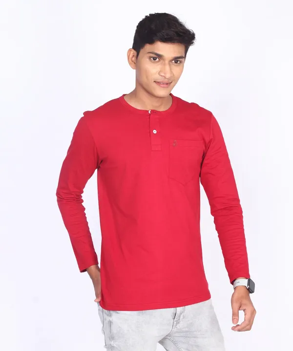 Maroon_Round_Neck_Full_Sleeve_Regular_Fit_T-Shirt_For_Men