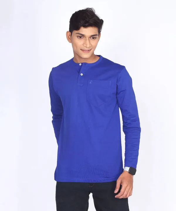 Blue_Round_Neck_Full_Sleeve_Regular_Fit_T-Shirt_For_Men