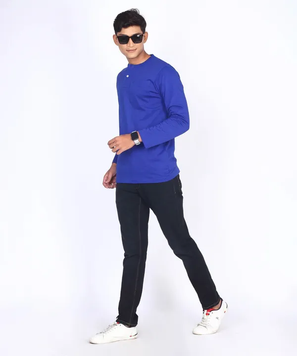 Blue_Round_Neck_Full_Sleeve_Regular_Fit_T-Shirt_For_Men