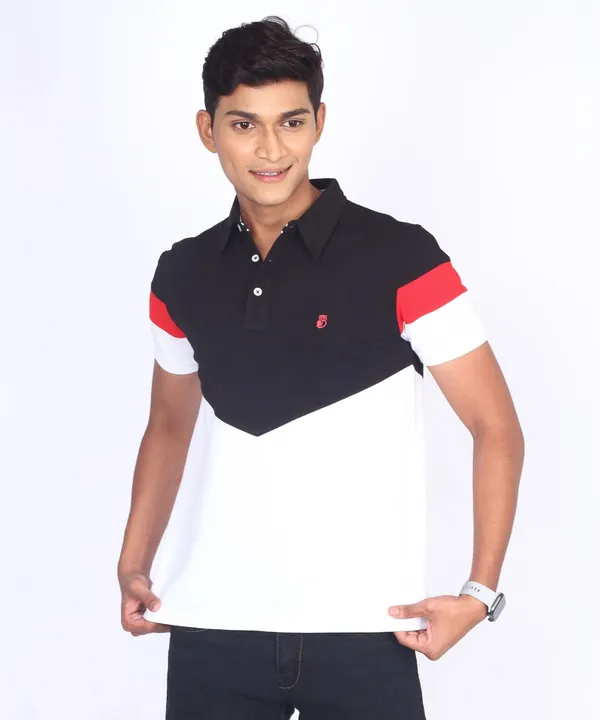 Black_&_White_Regular_Fit_Polo_T-Shirt_For_Men