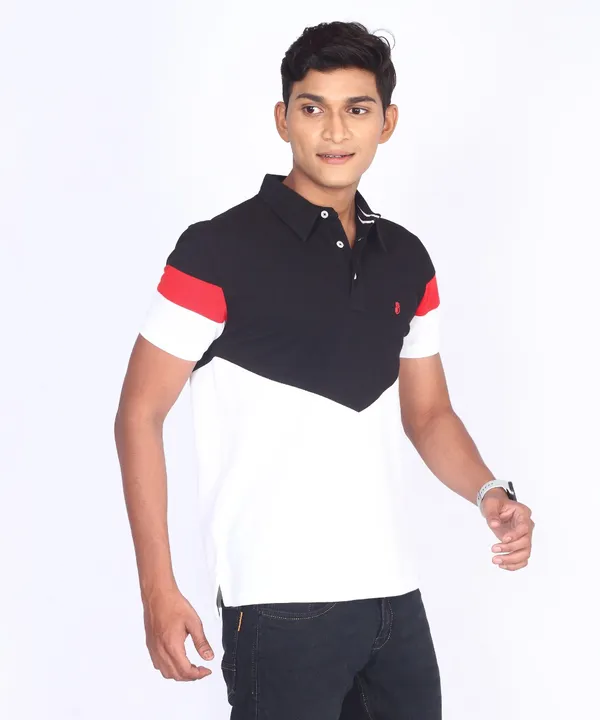 Black_&_White_Regular_Fit_Polo_T-Shirt_For_Men