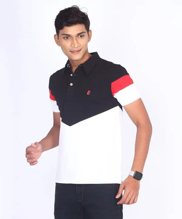 Black_&_White_Regular_Fit_Polo_T-Shirt_For_Men