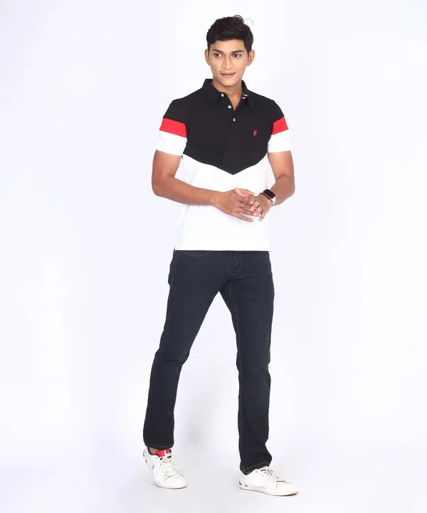 Black_&_White_Regular_Fit_Polo_T-Shirt_For_Men