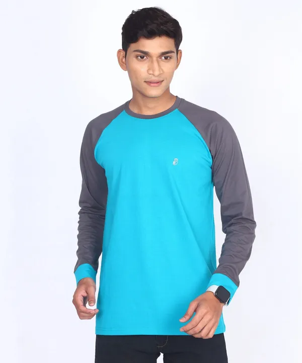 Blue_&_Charcoal_Round_Neck_Full_Sleeve_Regular_Fit_T-Shirt_For_Men