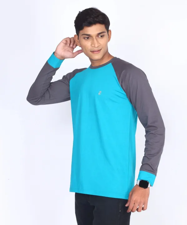 Blue_&_Charcoal_Round_Neck_Full_Sleeve_Regular_Fit_T-Shirt_For_Men