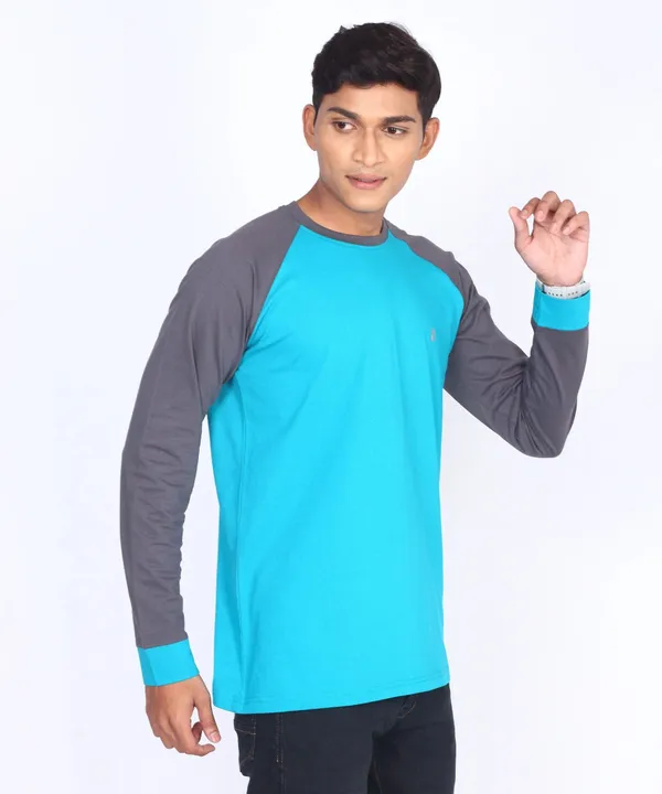 Blue_&_Charcoal_Round_Neck_Full_Sleeve_Regular_Fit_T-Shirt_For_Men