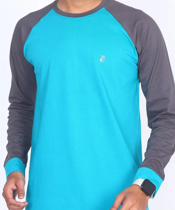 Blue_&_Charcoal_Round_Neck_Full_Sleeve_Regular_Fit_T-Shirt_For_Men