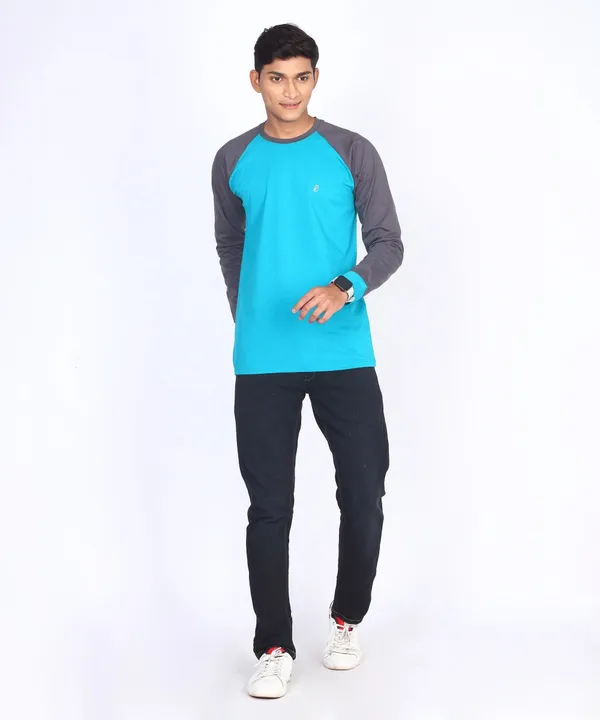 Blue_&_Charcoal_Round_Neck_Full_Sleeve_Regular_Fit_T-Shirt_For_Men