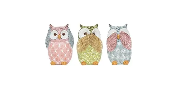 Set_Of_3_Cute_Gandhi_Owl_Hand_Painted_Collectible_Stone_Cartoon_Figurine