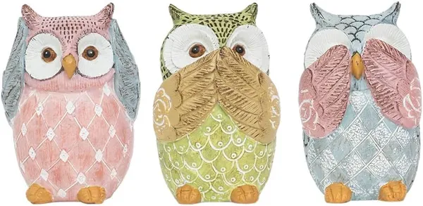 Set_Of_3_Cute_Gandhi_Owl_Hand_Painted_Collectible_Stone_Cartoon_Figurine