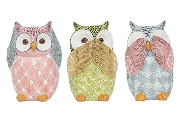 Set_Of_3_Cute_Gandhi_Owl_Hand_Painted_Collectible_Stone_Cartoon_Figurine
