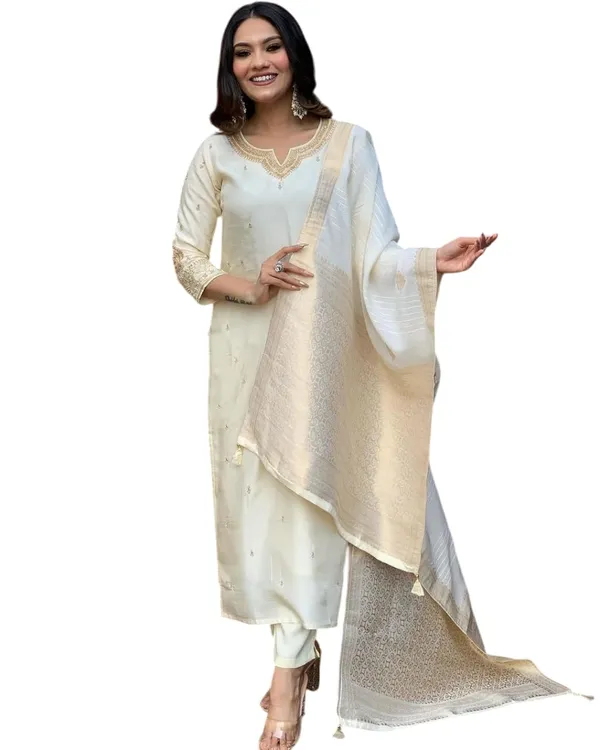 White__Designer_Viscose_Chanderi_Embroidered_Straight_Kurta_With_Viscose_Chanderi_Dupatta_For_Wedding_Party