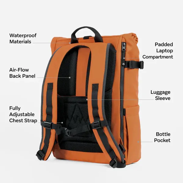 Nomad_Luxe_Rolltop_Sleek_Waterproof_Backpack_For_16.5L_Laptops_+_Luggage_Strap_Stale_Orange_For_Unisex_(Pack_Of_2)