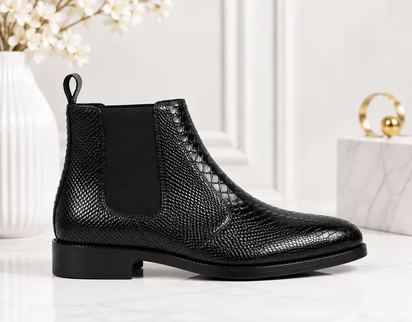 Black_Leather_Crocodile_Chealsea_Boot_Stretchable_For_Men