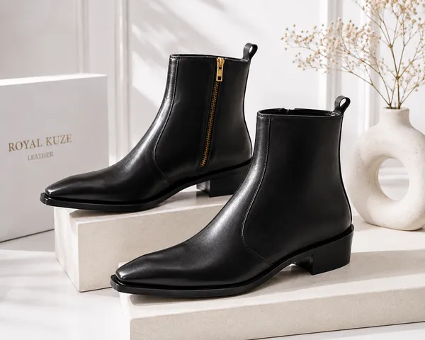 Black_Leather_Cuban_Heel_Boots_Flat_Toe_For_Men_Premium_&_Luxury