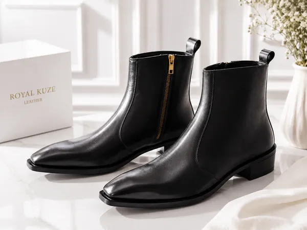 Black_Leather_Cuban_Heel_Boots_Flat_Toe_For_Men_Premium_&_Luxury