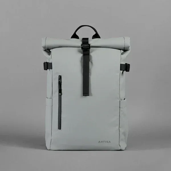 Grey_Wax_Leather_Premium_&_Elegant_Roll_Top_Backpack_For_Unisex
