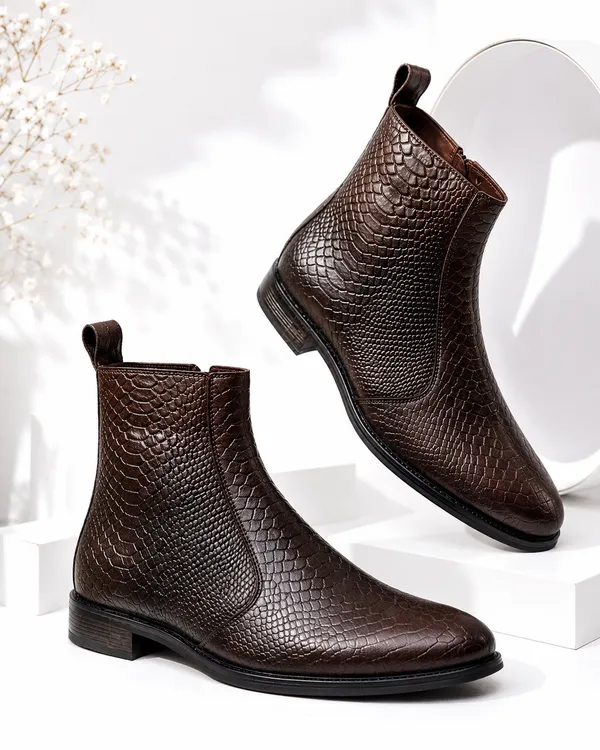 Brown_Leather_Chealsea_Boot_Fro_Men_Premium_&_Elegant_Crocodile_Finished