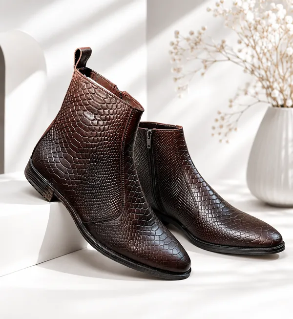 Brown_Leather_Chealsea_Boot_Fro_Men_Premium_&_Elegant_Crocodile_Finished