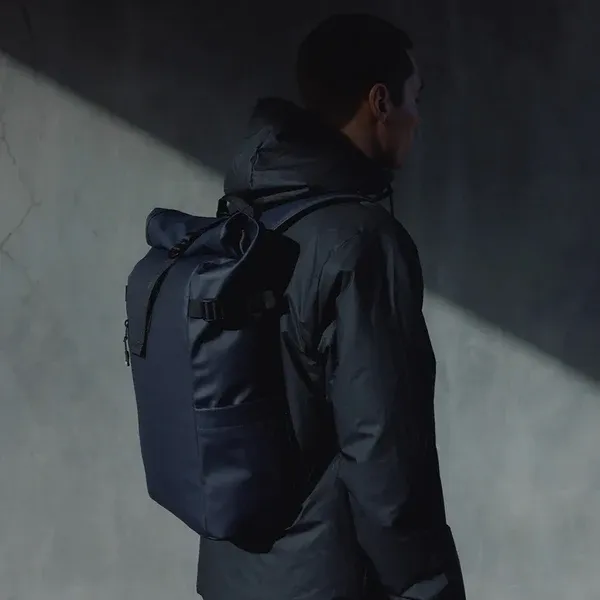 Dark_Blue_Faux_Leather_Premium_&_Elegant_Roll_Top_Backpack_For_Unisex