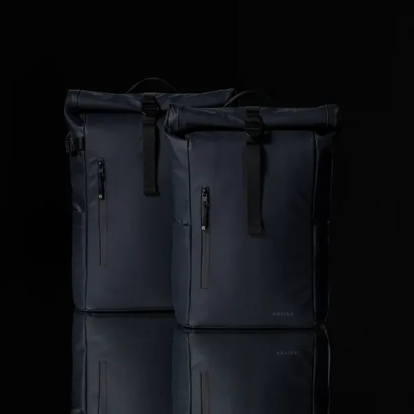 Dark_Blue_Faux_Leather_Premium_&_Elegant_Roll_Top_Backpack_For_Unisex