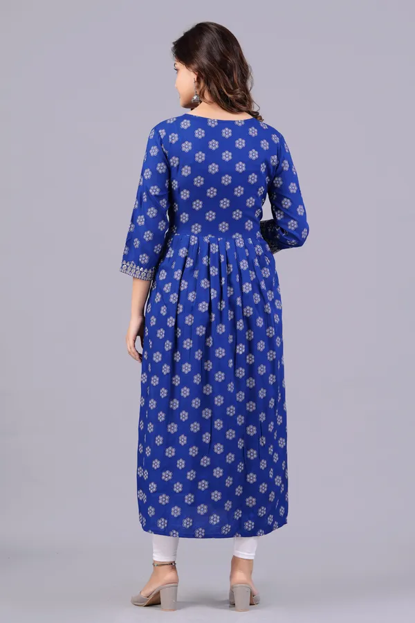 Blue_Floral_Printed_Round_Neck_Sequinned_Aliya_Cut_Kurta_For_Women