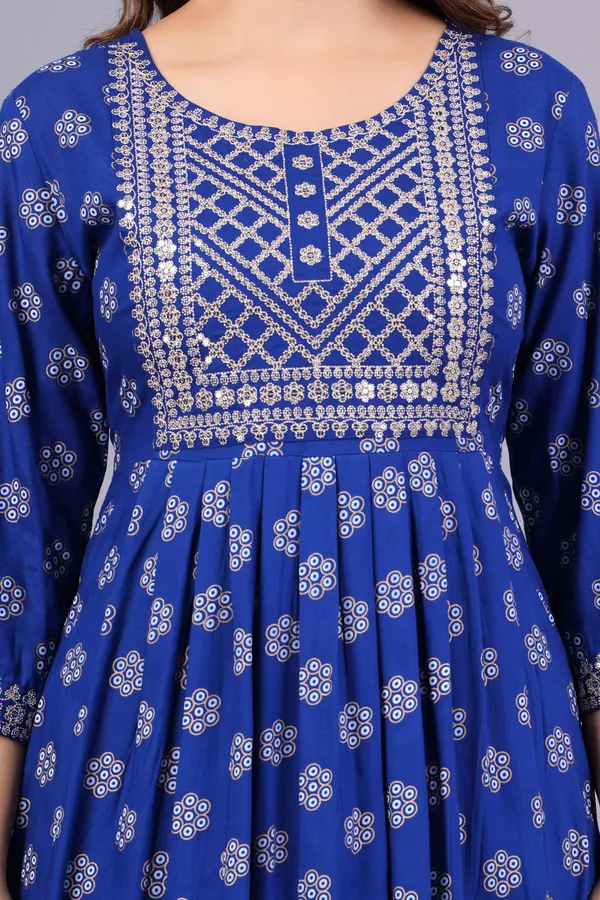 Blue_Floral_Printed_Round_Neck_Sequinned_Aliya_Cut_Kurta_For_Women