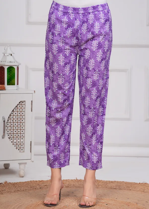 Purple_V-Neck_Floral_Printed_Sequinned_Pure_Cotton_Kurta_With_Trouser_&_Dupatta_For_Women