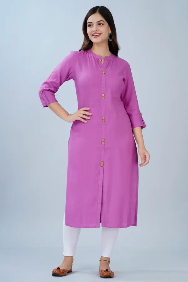 Light_Purple_Mandarin_Collar_Roll-Up_Sleeves_Straight_Kurta_For_Women