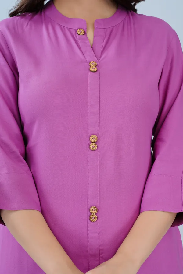 Light_Purple_Mandarin_Collar_Roll-Up_Sleeves_Straight_Kurta_For_Women