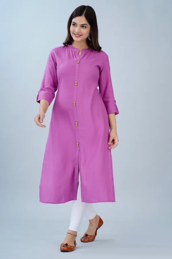 Light_Purple_Mandarin_Collar_Roll-Up_Sleeves_Straight_Kurta_For_Women