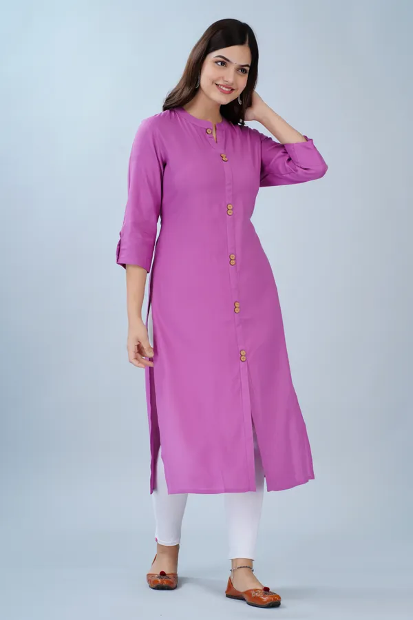 Light_Purple_Mandarin_Collar_Roll-Up_Sleeves_Straight_Kurta_For_Women